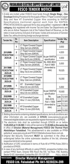 FESCO Faisalabad Tender Notice